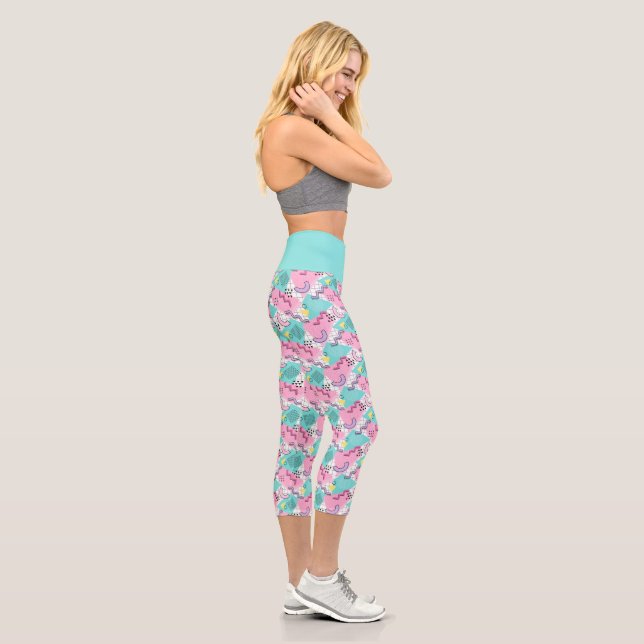 80's Memphis Active Pink Turquoise Capri Leggings (Right)