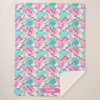 80's Memphis Active Pink Turquoise Sherpa Blanket