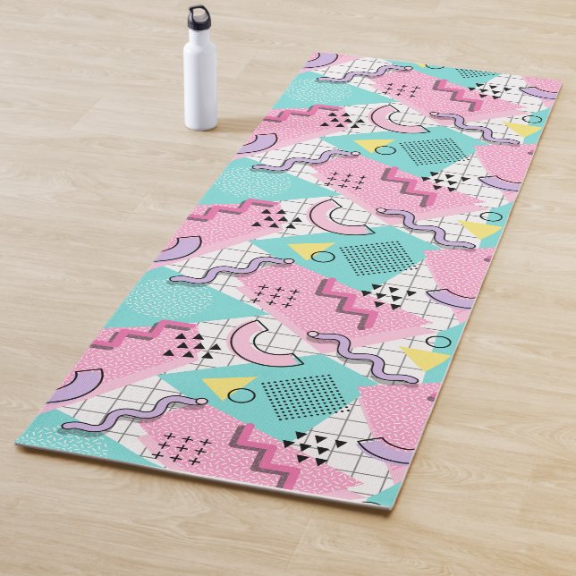 80's Memphis Active Pink Turquoise Yoga Mat (In Situ)