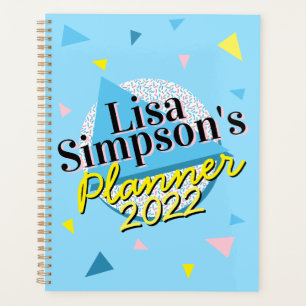 80s Memphis Style Blue Yellow Geometric Print Planner