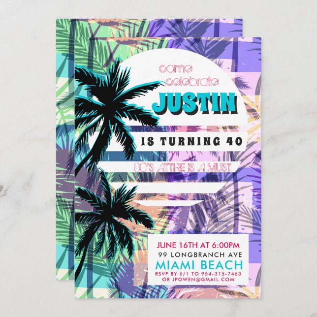 80s Miami Birthday Party Invitation (Front/Back)
