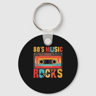 80s Music Rocks - Vintage Retro Distressed Key Ring