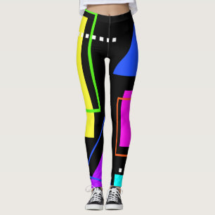 80S NEON FLUORESCENT COLOR GEOMETRIC SHAPE TRENDY LEGGINGS