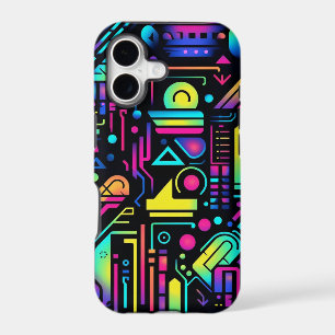 80s Neon Geometric Pattern iPhone Case Retro