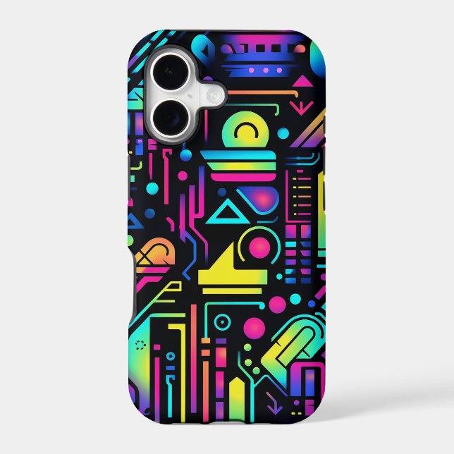 80s Neon Geometric Pattern iPhone Case | Retro (Back)