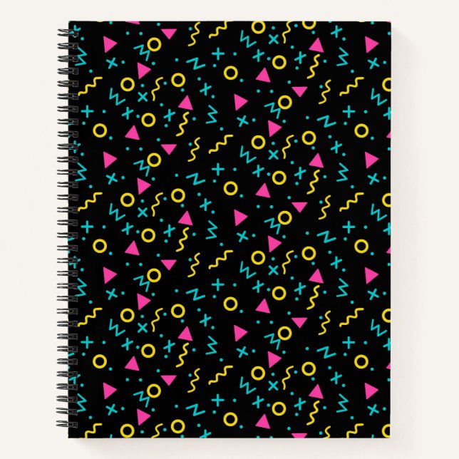 80s Neon Geometric Pattern Pink Teal Yellow Blue Notebook (Front)