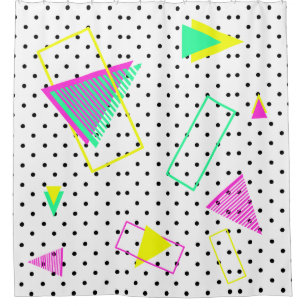 80s Neon Graphic Geometric Retro Polka Pattern Shower Curtain