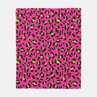 80s Neon Pink Fuchsia and Lime Green Leopard Fleece Blanket