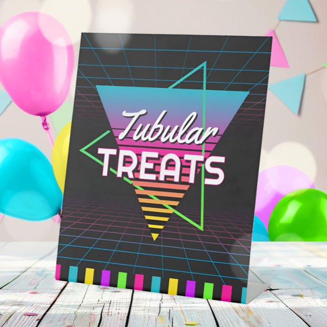 80s Neon Retro Party Food Pedestal Sign (Creator Uploaded)