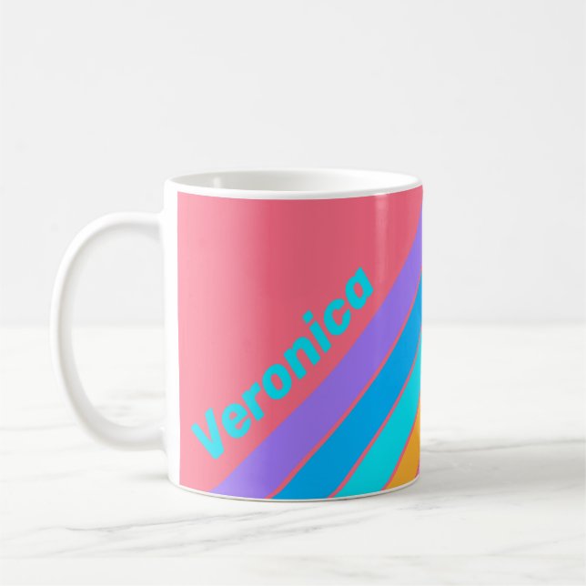 80s Neon Sunrise Stripes with Name Coffee Mug (Left)