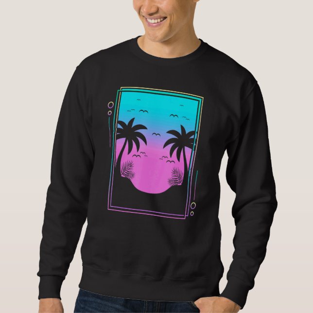 80s Palm Trees Sunrise Beach Tropical Summer Vapou Sweatshirt (Front)