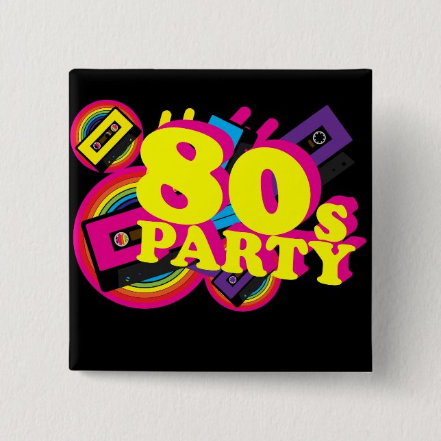 80s Party 15 Cm Square Badge (Front)