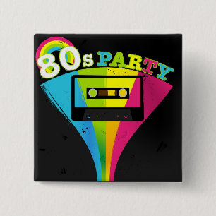 80s Party Background 15 Cm Square Badge