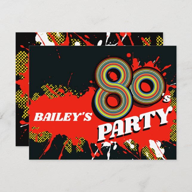 80's Party birthday or event retro invitations (Front/Back)