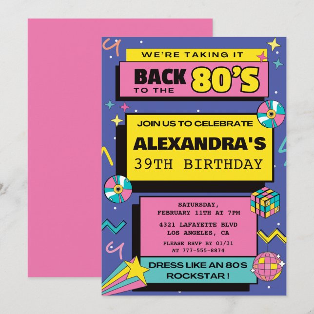 80s party Budget Retro 39th birthday invitations (Front/Back)