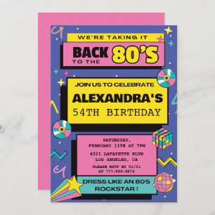 80s party Budget Retro 54th birthday invitations