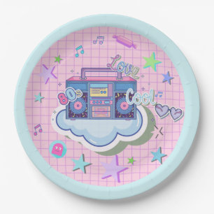 80's party, music, rock and roll, retro, tweens paper plate