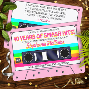 80's Pastel Pink and Neon Cassette Birthday Party Invitation