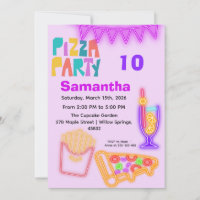 80s Pizza Party Invitation - Neon Arcade Theme