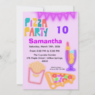 80s Pizza Party Invitation - Neon Arcade Theme