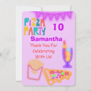 80s Pizza Party Thank You Card - Neon