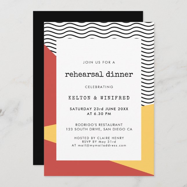 80s Pop art Memphis style rehearsal dinner Invitation (Front/Back)