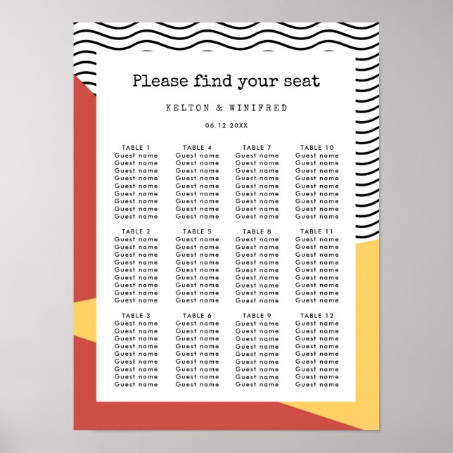 80s Pop art Memphis style seating chart (Front)