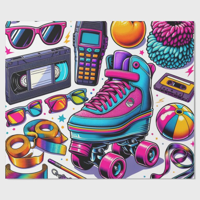 80s Pop Culture Icons Wrapping Paper (Flat)