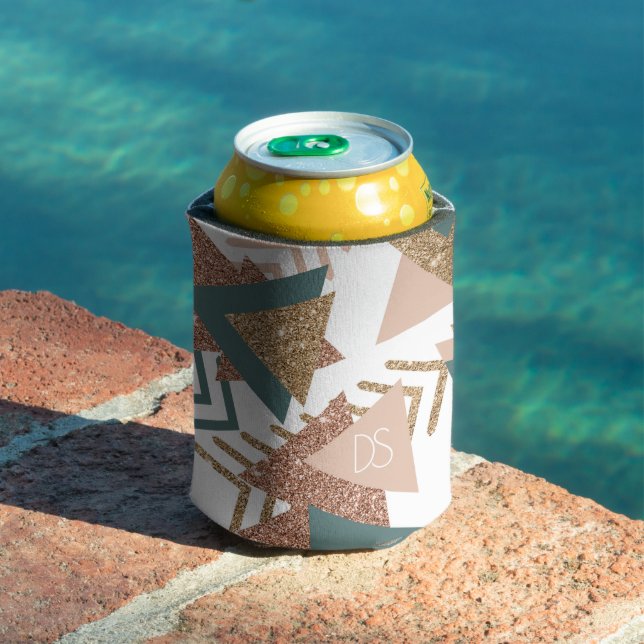 80s Retro Abstract | 70s Green and Gold Monogram Can Cooler (In Situ Pool)