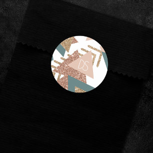 80s Retro Abstract 70s Green and Gold Monogram Classic Round Sticker