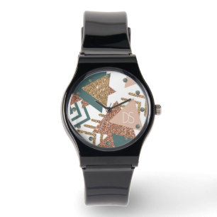 80s Retro Abstract 70s Green and Gold Monogram Watch