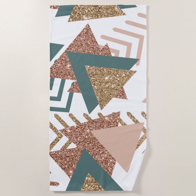 80s Retro Abstract | 70s Green and Gold Palette Beach Towel (Front)