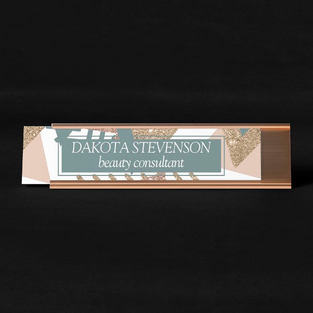 80s Retro Abstract | 70s Green and Gold Palette Desk Name Plate (Creator Uploaded)