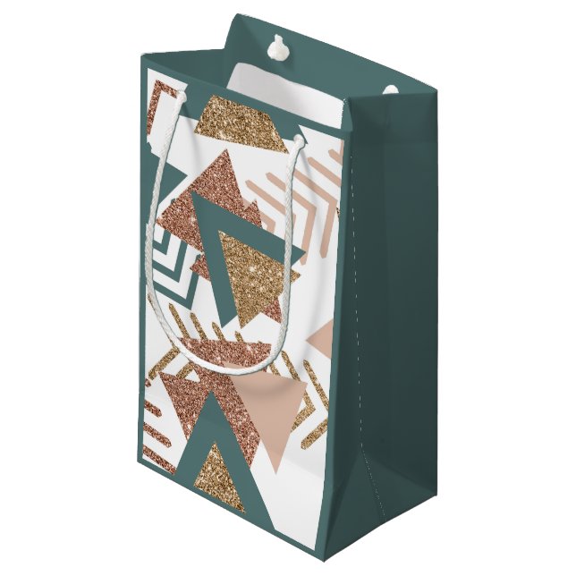 80s Retro Abstract | 70s Green and Gold Palette Small Gift Bag (Front Angled)