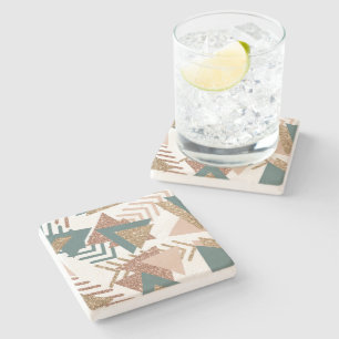 80s Retro Abstract   70s Green and Gold Palette Stone Coaster