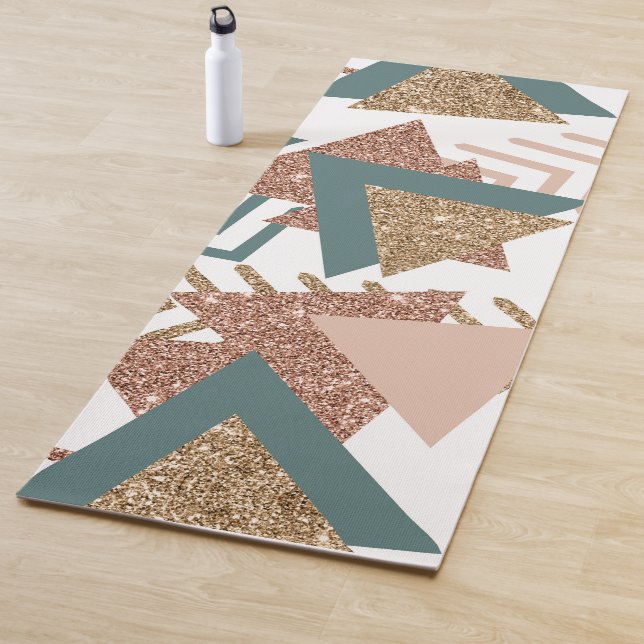 80s Retro Abstract | 70s Green and Gold Palette Yoga Mat (In Situ)