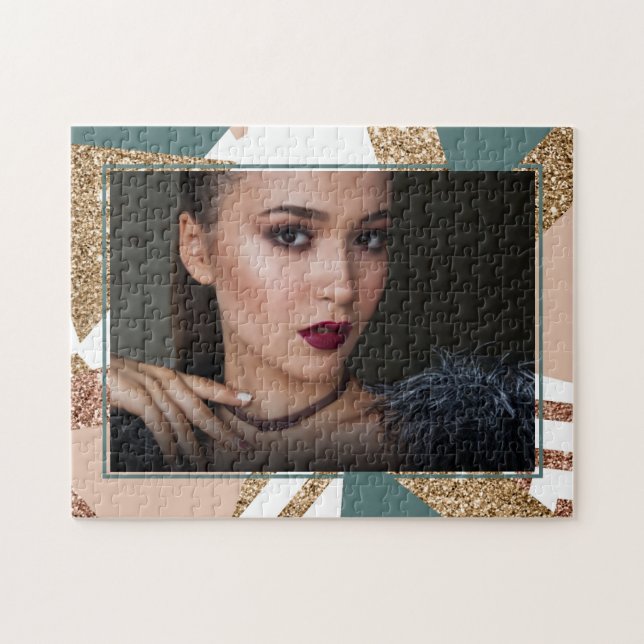 80s Retro Abstract | 70s Green and Gold Photo Jigsaw Puzzle (Horizontal)