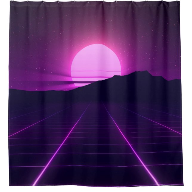 80s Retro Background Illustartion with 3D elements Shower Curtain (Front)