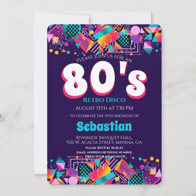 80s Retro Birthday Party Invitation (Front)
