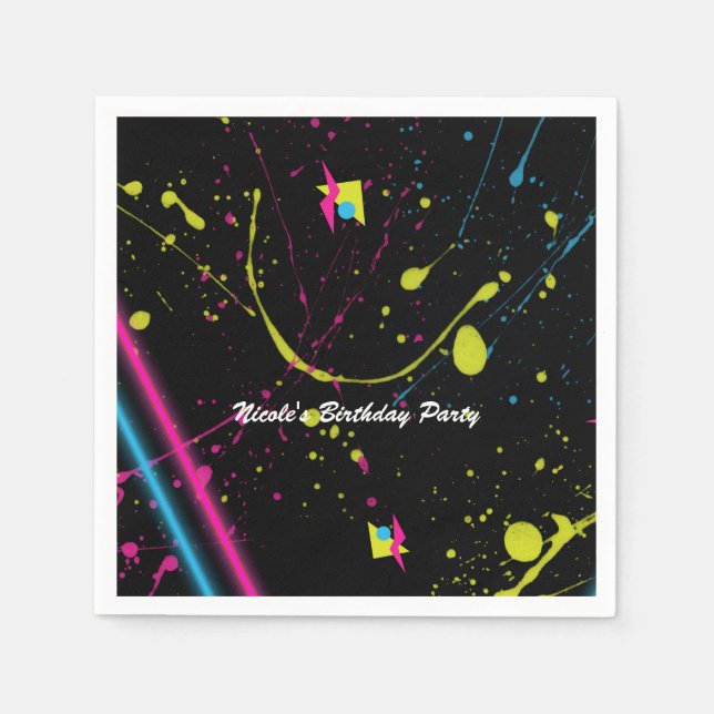 80's Retro Birthday Party Neon Glow Splatter Napkin (Front)