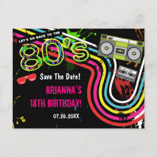 80's Retro Birthday Party Save The Date Postcard