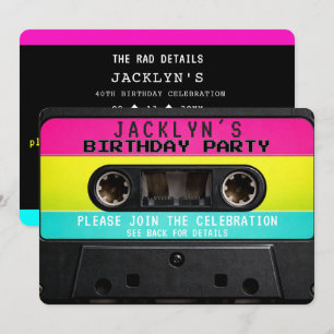 80's Retro Cassette Tape Birthday Invitation Neon 