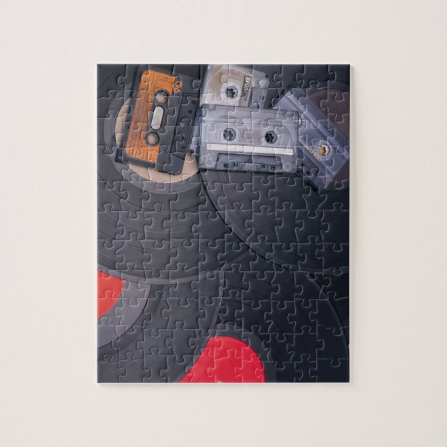 80's Retro Cassette Tapes and Vinyl Records Jigsaw Puzzle (Vertical)