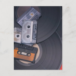 80's Retro Cassette Tapes and Vinyl Records Postcard