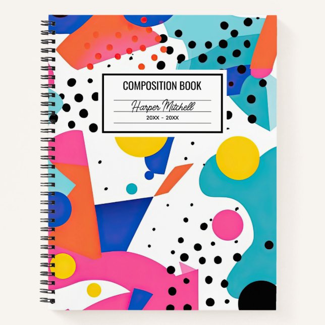80's Retro Colourful Shapes Composition Notebook (Front)