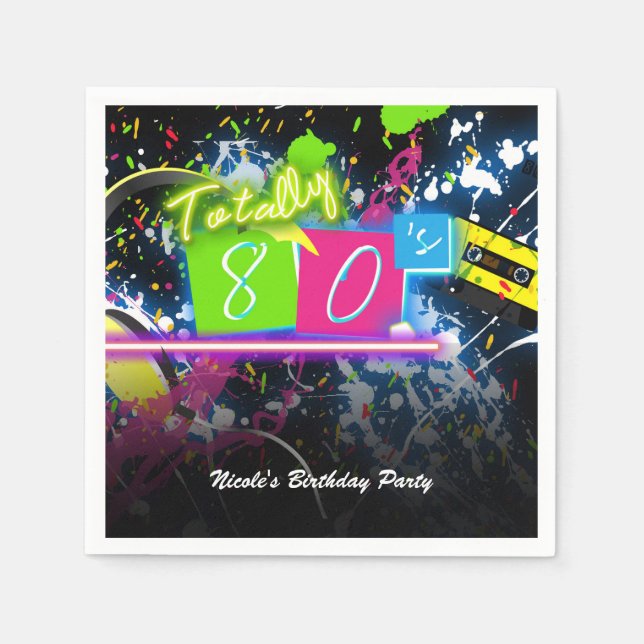 80's Retro Fun Birthday Party Neon Glow Splatter Napkin (Front)