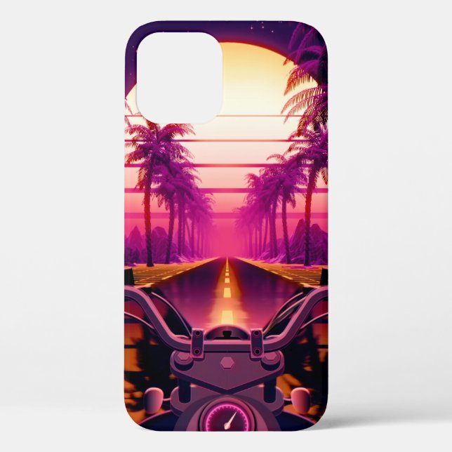 80s retro futuristic sci-fi background with motorc Case-Mate iPhone case (Back)