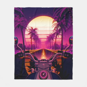80s retro futuristic sci-fi background with motorc fleece blanket
