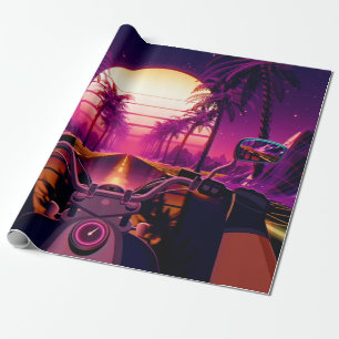 80s retro futuristic sci-fi background with motorc wrapping paper
