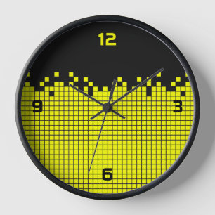 80s Retro Gamer Geek Yellow Pixels  Clock